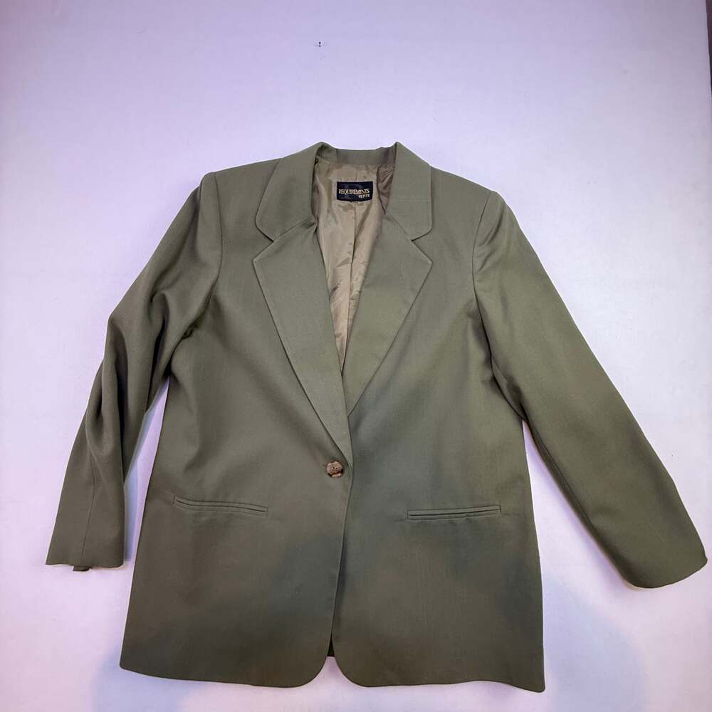 Vintage Requirements Olive Green Petite Blazer, Single Button Closure